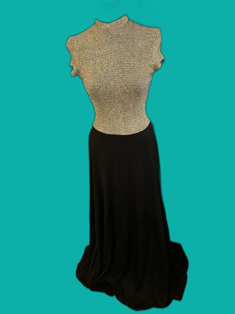 Vintage 1960s Gold & Black Metallic Textured  Knit Party Coctail Formfit Dress M